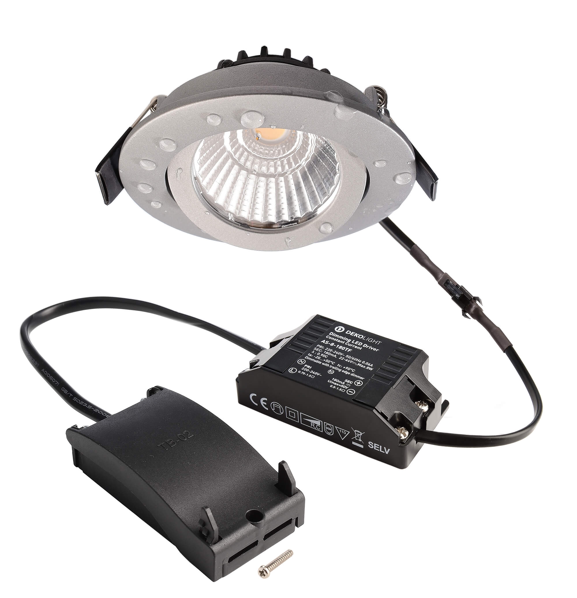 Dione IP44, 8,5 W, DIM, 2700 K, Silber